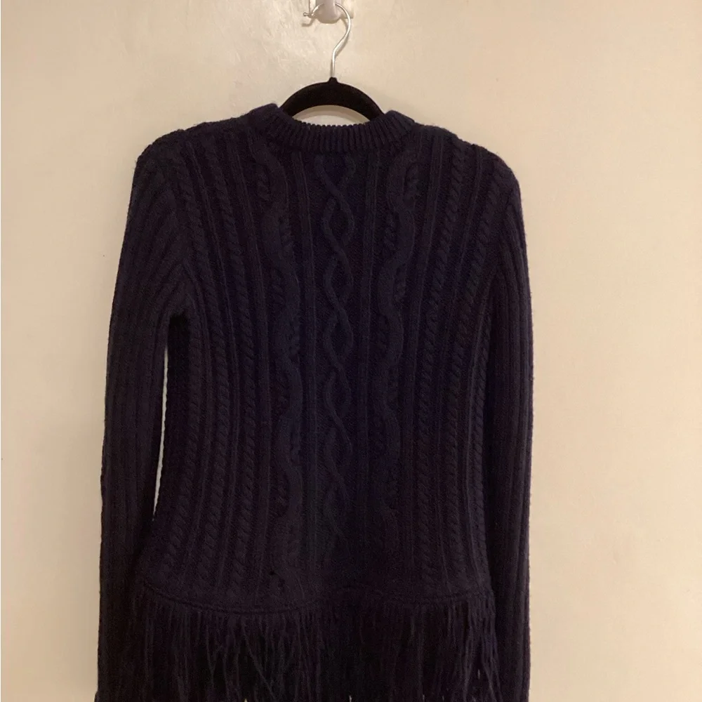 Black Tory Burch Valero Fringe cable knit mockneck fisherman Sweater - Picture 3 of 8